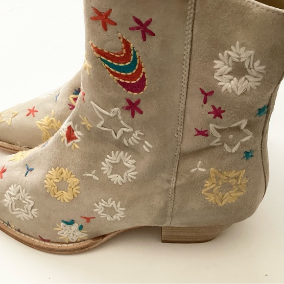 NEW Free People Bowers Embroidered Leather Western Booties - Stone - 38 - Picture 4 of 9